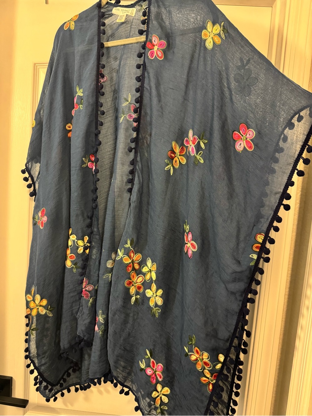 Subtle Luxury Navy Blue Embroidered Pool to Party Cover-Up - Picture 4 of 8